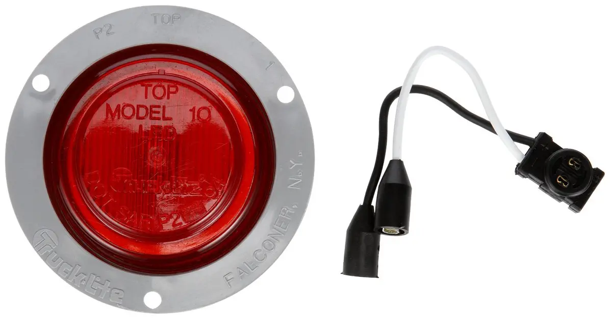 10 Series Red Led 2.5" Round Marker Clerance Light Kit, Gray Polycarbonate Flange Mount | Truck-Lite 15051R 1