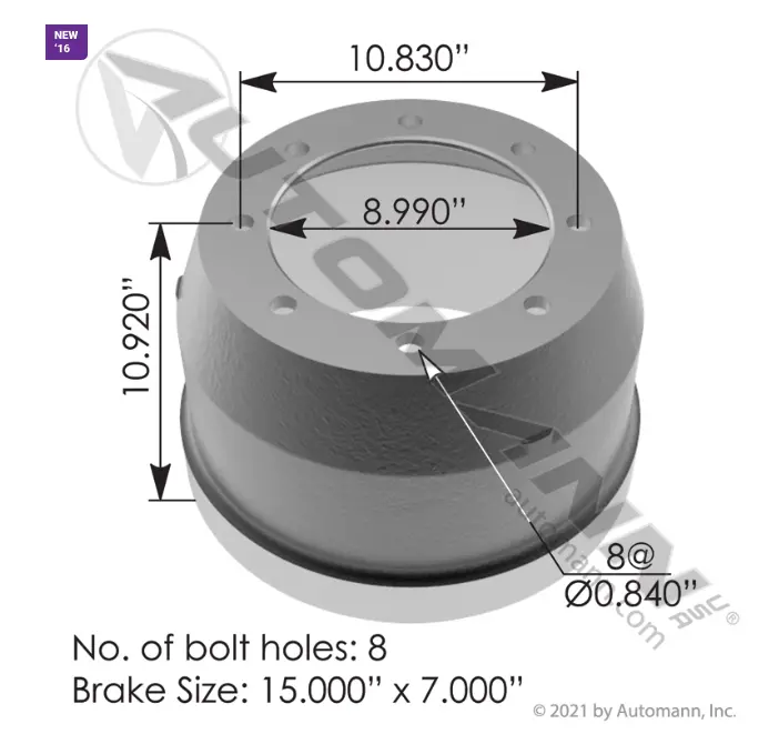 Brake Drum 15.000In X 7.000In | 151.5701 Automann 1