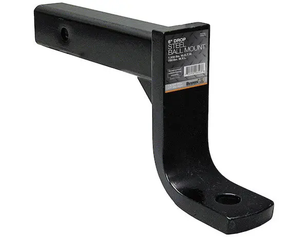Black 2" Ball Mount With 6" Drop X 10" Long Tube | Buyers Products 1803015 1