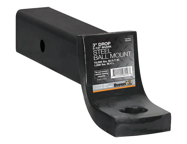 2-1/2" Ball Mount With 3" Drop X 10" Long Tube Black | Buyers Products 1803405 1