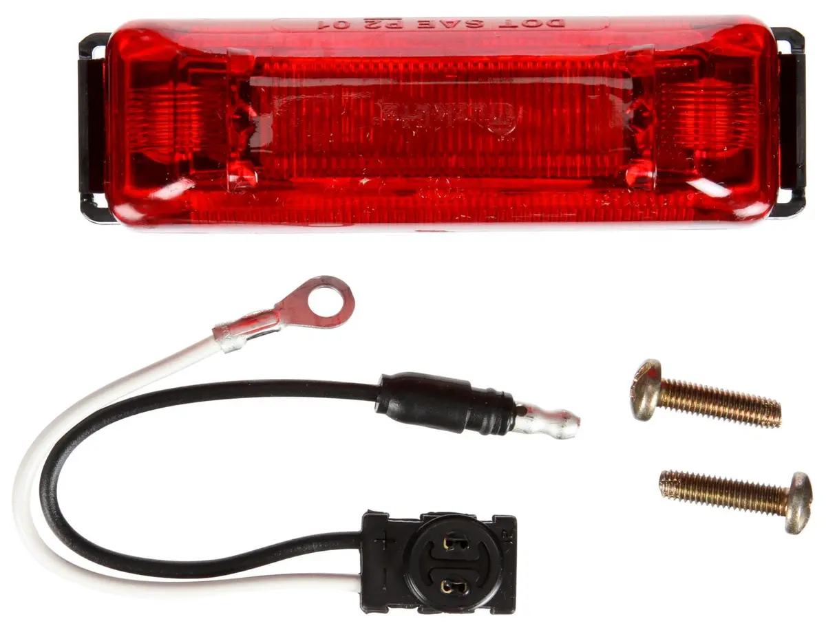 19 Series Red Led 1"X4" Rectangular Marker Clearance Lights, Polycarbonate Bracket Mount Kit W/ Fit 'N Forget & .180 Bullet Terminal | Truck-Lite 19032R 1