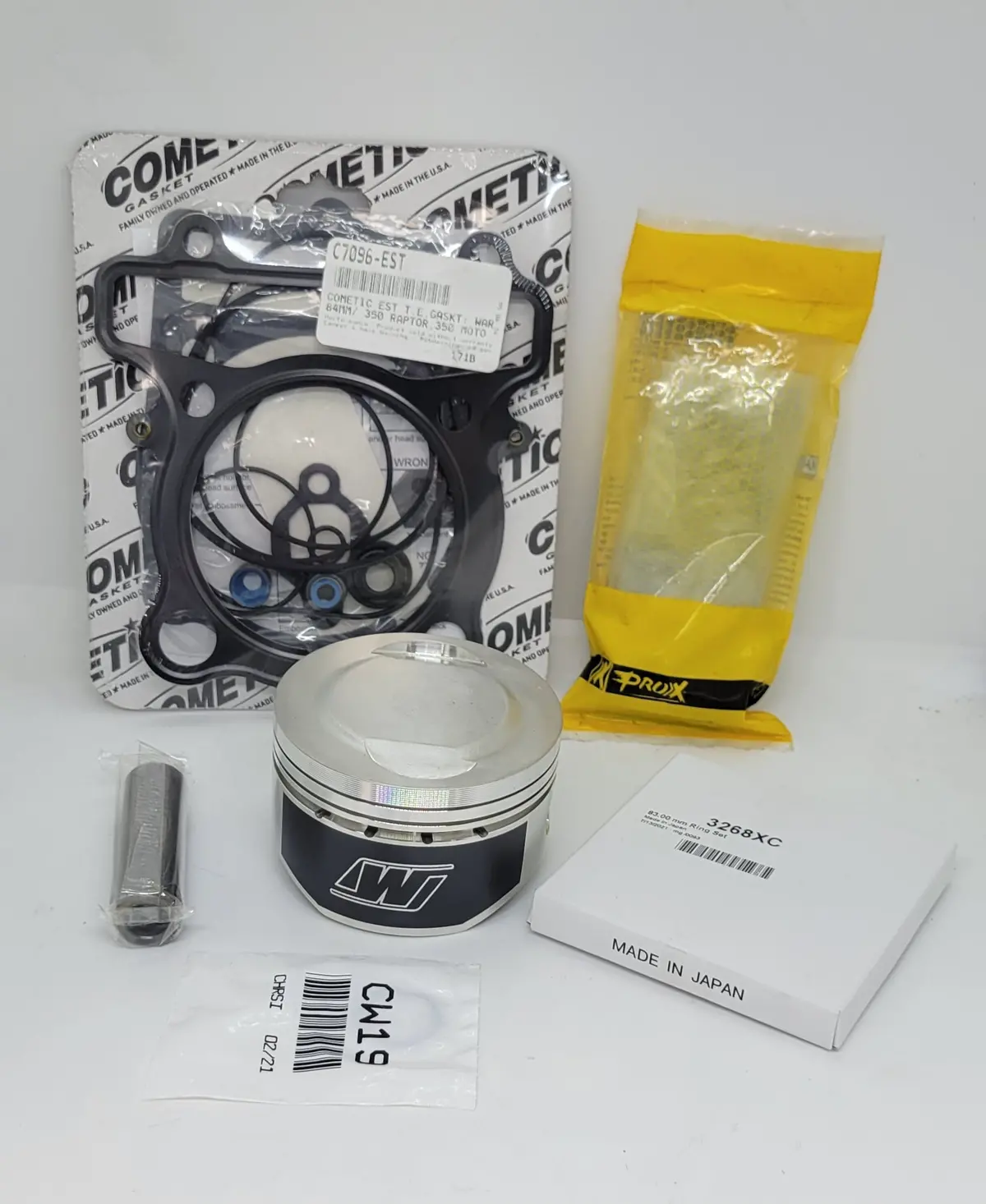 1987-2004 Yamaha Warrior 350 / 2004-2013 Raptor 350 Stock Bore 83Mm Wiseco 10.25:1 Piston Kit Cometic Gasket Set Prox Cam Chain 1