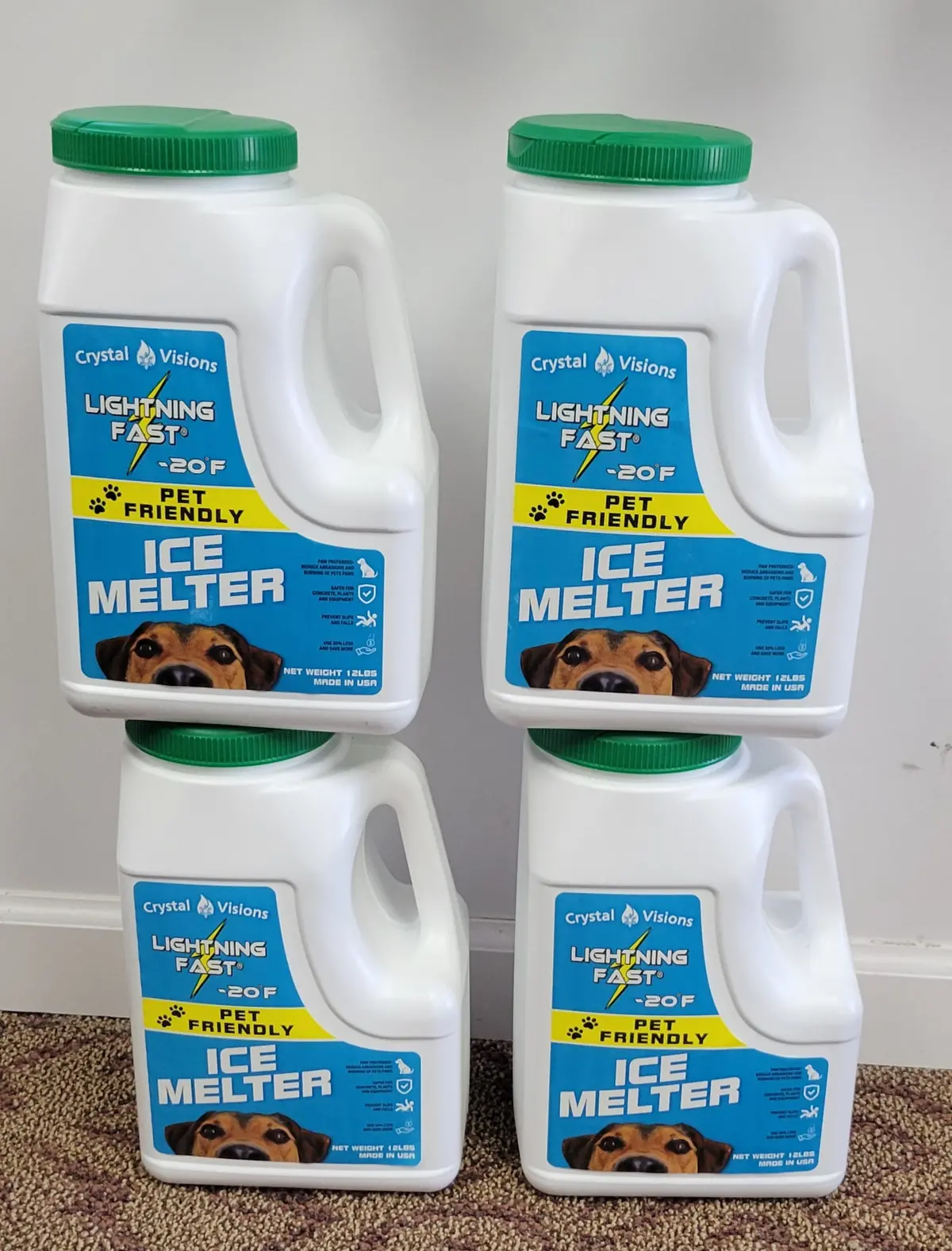 Case Of 4 Ice Melter 12 Lb Shaker Jug Pet Friendly Side Walk Concrete Salt 1
