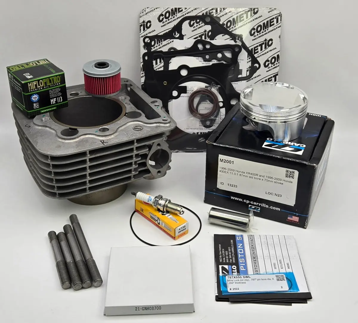 87Mm Cp 11:1 Big Bore 416Cc Oem Cylinder Kit, Cometic Gasket & Gt Thunder Studs For 1999-2014 Honda Trx400ex / Trx400x (B) 1