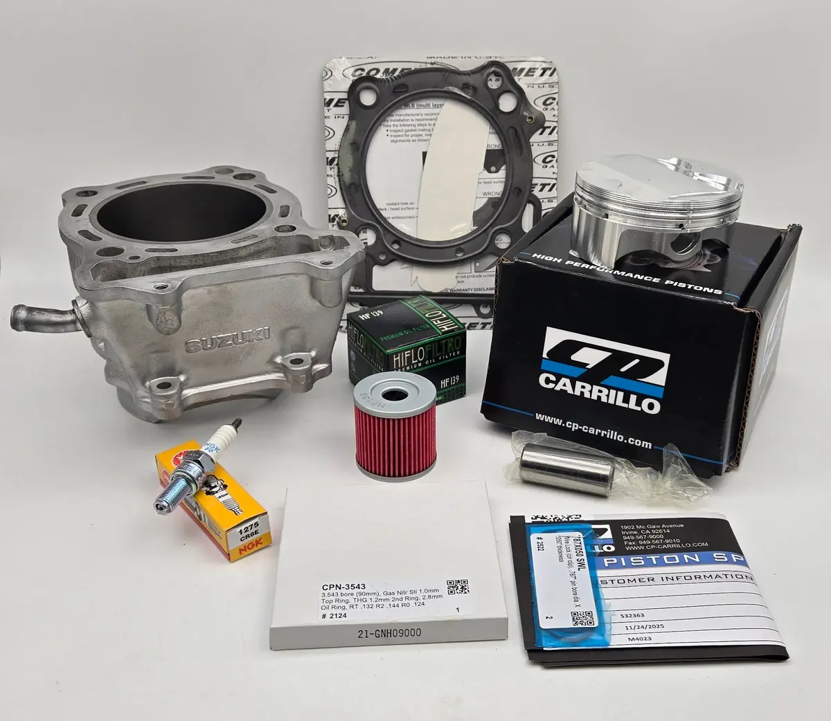 90Mm Stock Bore Cp 12.0:1 / 12.5:1 Oem Steel Sleeved Cylinder Kit & Cometic Gasket For 2003-2014 Suzuki Lt-Z400 Ltz400 (A) 1