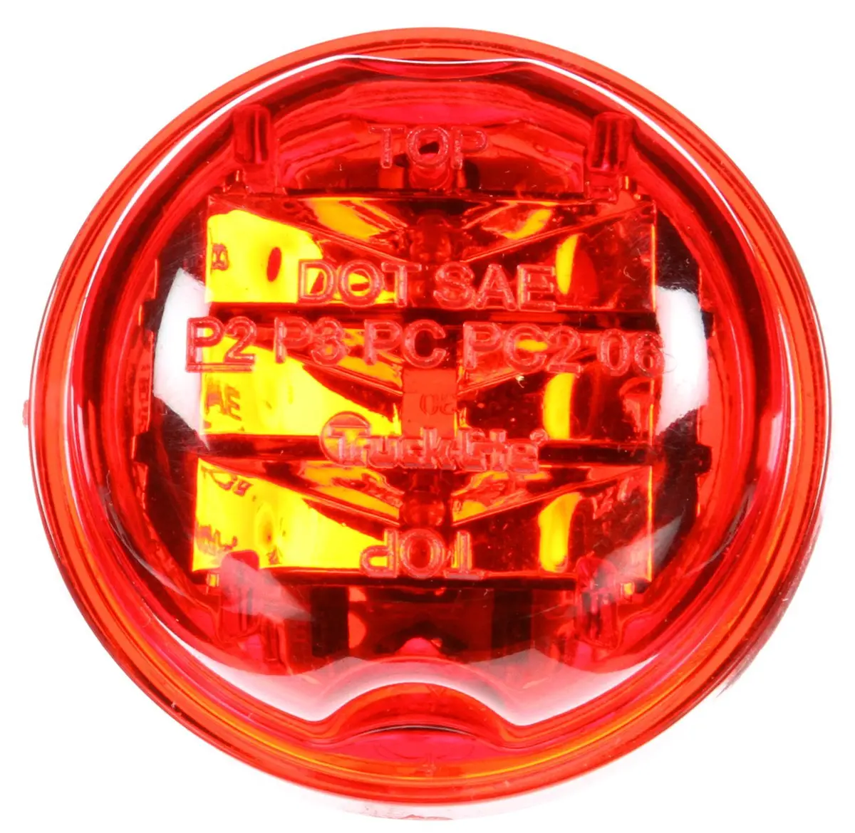 30 Series High Profile Red Led 2" Round Marker Clearance Light, Pl-10 & Grommet Mount | Truck-Lite 30275R 1
