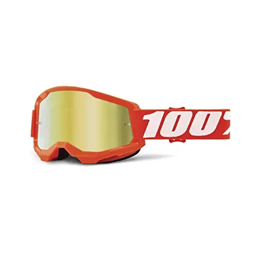 100% Strata 2 Motocross & Mountain Bike Goggles - Mx And Mtb Racing Protective Eyewear (Orange - Mirror Gold Lens) 1