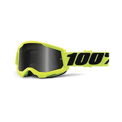 100% Strata 2 Sand Motocross & Mountain Bike Goggles - Mx And Mtb Racing Protective Eyewear (Yellow - Smoke Lens) 1