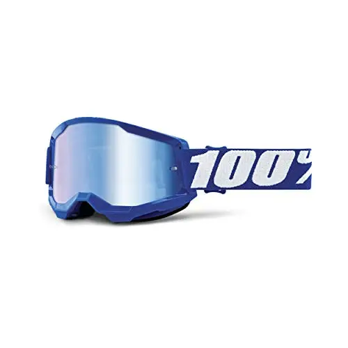 100% Strata 2 Motocross & Mountain Bike Goggles - Mx And Mtb Racing Protective Eyewear (Blue - Mirror Blue Lens) 1