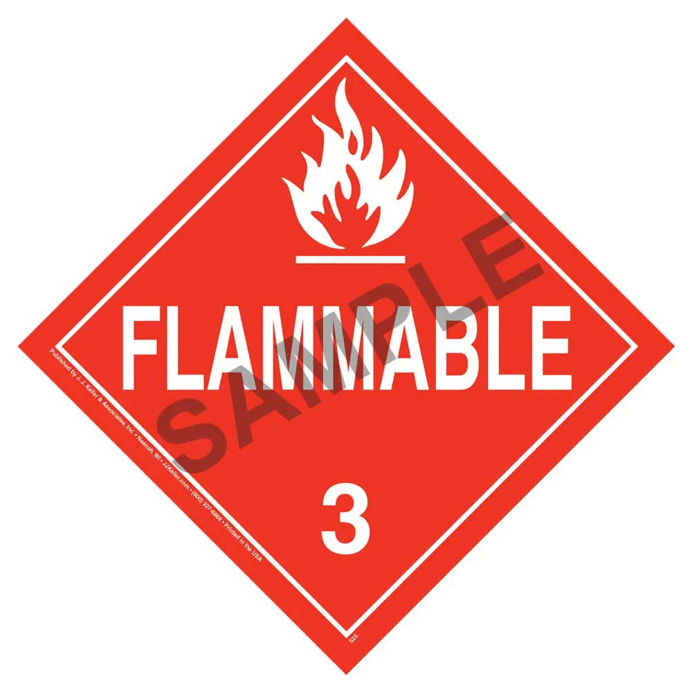 Class 3 Flammable Liquid Placard Removable Adhesive | 39040 Jj Keller 1