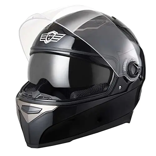 Ahr Motorcycle Full Face Helmet Dual Visor Street Bike Lightweight Dot Approved Helmet Snowmobile Touring Sports For Adult Run-F (Black, Large) 1