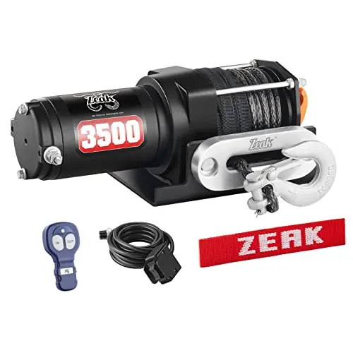Zeak 3500 Lb. Advanced 12V Dc Electric Winch, Off Road Waterproof, Synthetic Rope, Mount, For Sports Car, Atv 1