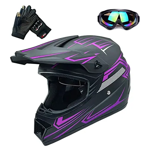 Motocross Helmet Fashion Youth Dirt Bike Helmet Unisex-Adult Atv Off-Road Mountain Bike Motorcycle Red Helmet Dot Approved (Purple-S) 1