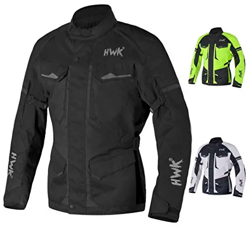 Hwk Adventure/Touring Motorcycle Jacket For Men Textile Motorbike Ce Armored Waterproof Jackets Adv 4-Season (Black, Large) 1