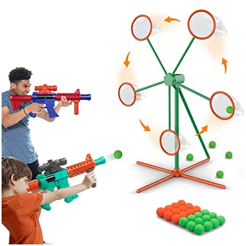 Shooting Games Toys For Age 5 - 6 7 8 9 10 + Year Old Boys, Kids Toy Sports & Outdoor Game With Moving Shooting Target & 2 Popper Air Toy Guns & 24 Foam Balls, Gifts For Boys And Girls 1