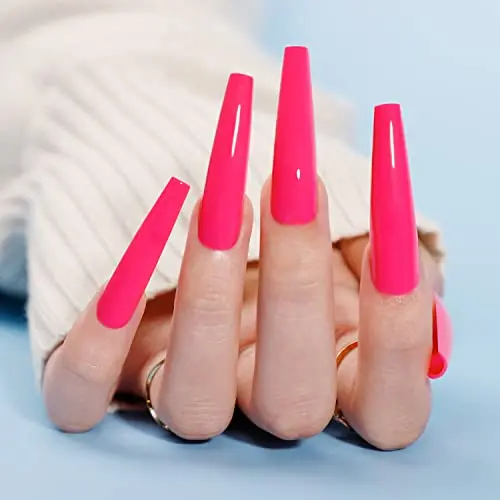 Press On Nails, Bettycora Glue On Nails Extra Long Xxxl Coffin Valentine's Press On Nails Fake Nails Stick On Nails With Nail Glue Nail Adhesive Tabs Acrylic False Nail Tips Kit 12 Sizes, Hot Pink 1