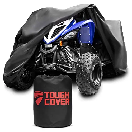Tough Cover Basic Edition Atv Cover, Heavy Duty 210D Marine Grade Fabric, Quad Cover For Kawasaki, Honda, Polaris, Yamaha, And More. Protection Against Water, Wind, Uv. 4 Wheeler Accessories (Black) 1