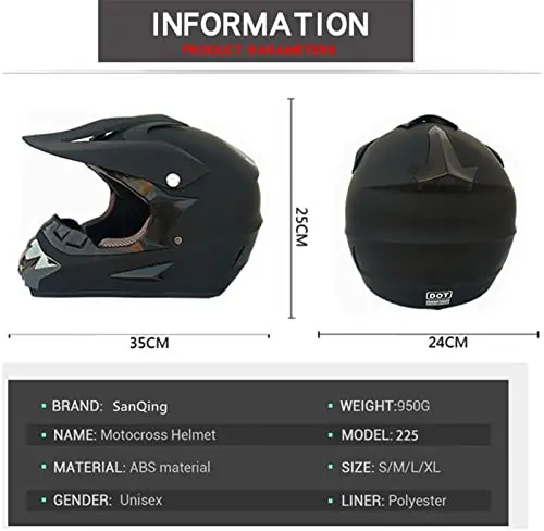 Motocross Helmet,Youth Kids Trend Full Face Helmet,Atv Motorcycle Helmet,Dirt Bike Downhill Off-Road Mountain Bike Helmet,Dot Certified,4-Piece Set (Black, M) 2
