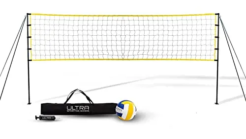 Ultra Sporting Goods Volleyball Net - Includes 32X3 Feet Regulation Size Net, 8.5-Inch Pu Volleyball, Carrying Bag, Boundary Lines, Steel Poles & Pump - Height Adjustable For Men, Women & Co-Ed Games 1