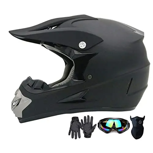 Motocross Helmet,Youth Kids Trend Full Face Helmet,Atv Motorcycle Helmet,Dirt Bike Downhill Off-Road Mountain Bike Helmet,Dot Certified,4-Piece Set (Black, M) 1