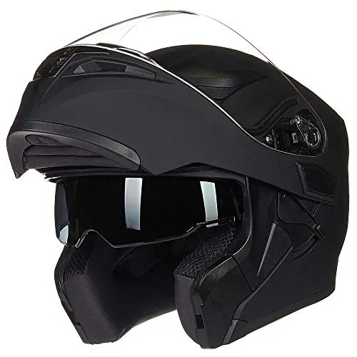 Ilm Motorcycle Dual Visor Flip Up Modular Full Face Helmet Dot 6 Colors Model 902 (L, Matte Black) 1
