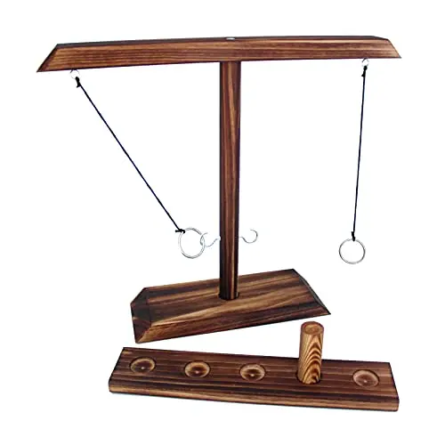 Cling Ring Toss Game For Adults And Kids ( Large Size And Screw Fixed ), Handcrafted Wooden Ring Toss With Shot Ladder For Indoor Or Outdoor Interactive Activity Games 1