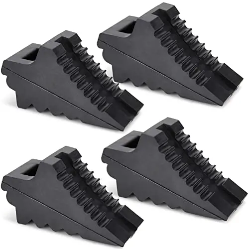 Afa Tooling - Set Of 4 Heavy Duty Rubber Wheel Chocks W/Ez-Carry Handles | Rv Chock Block For Front And Back Tires | Quick Grip Ribbed Design | Great For Your Camper, Trailer, Rv, Truck, Car Or Atv 1
