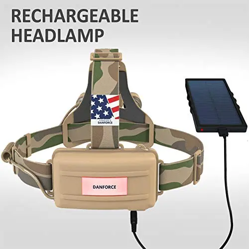 Danforce Camouflaged Headlamp Ultra Bright Usb Rechargeable Head Lamp. Tactical Head Flashlight Designed Especially For Hunting & Fishing. Led Headlamps Cree 1080 Lumens Headlight With Red Light 2