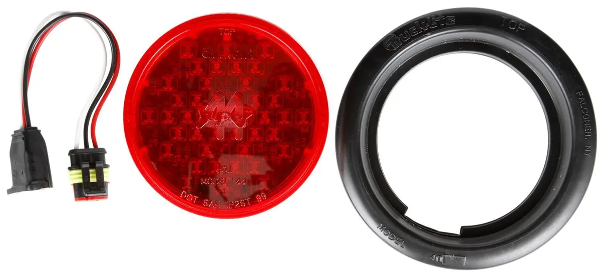 Super 44 Red Led 4" Round Stop/Turn/Tail Light, Fit 'N Forget S.S & Black Grommet Mount Kit | Truck-Lite 44002R 1