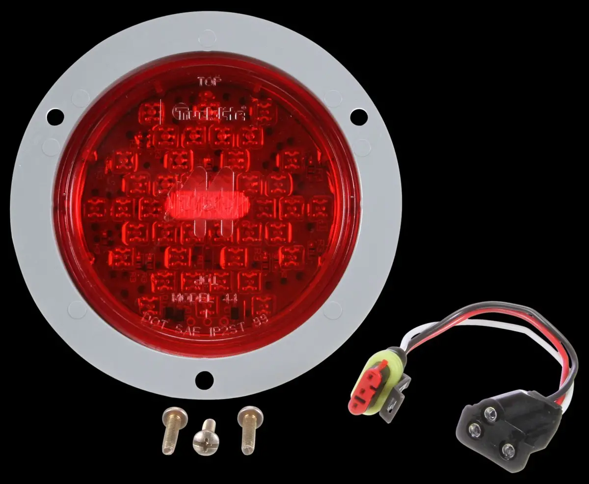 Super 44 Red Led 4" Round Stop/Turn/Tail Light, Fit 'N Forget S.S. & Gray Flange Mount | Truck-Lite 44022R 1