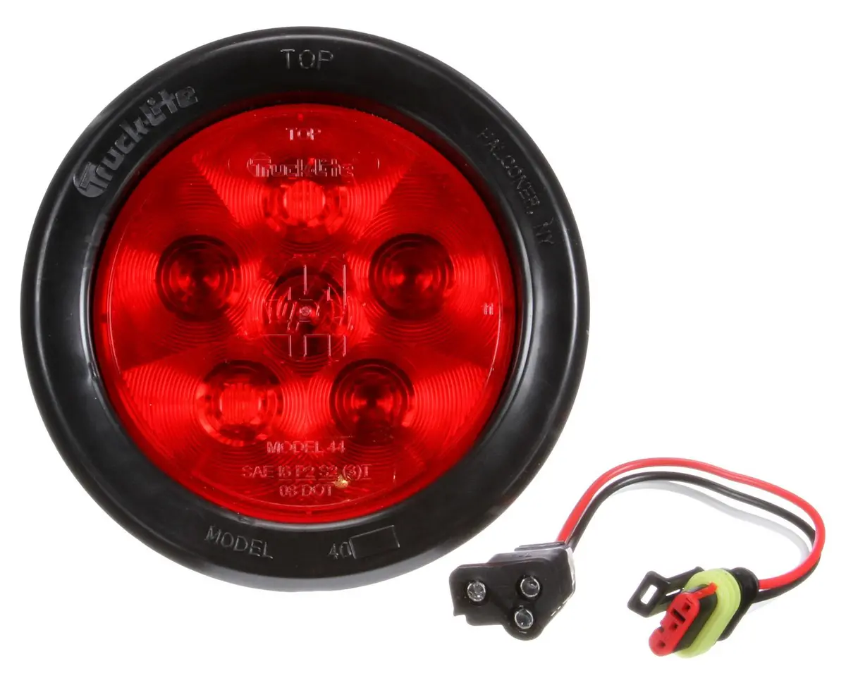 Super 44 Red Led 4" Round Stop/Turn/Tail Light, Fit 'N Forget S.S. & Black Grommet Mount | Truck-Lite 44030R 1