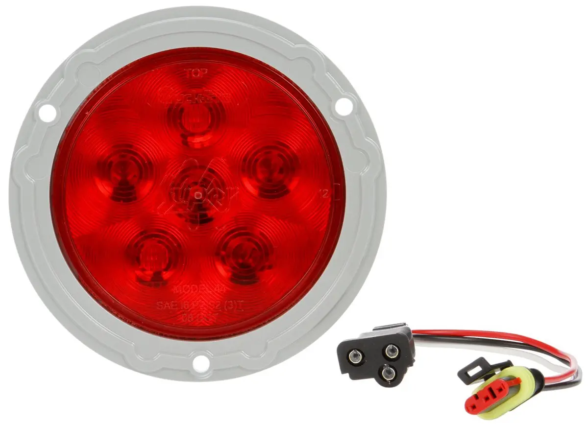 Super 44 Red Led 4" Round Stop/Turn/Tail Light, Fit 'N Forget S.S. & Gray Flange Mount | Truck-Lite 44032R 1