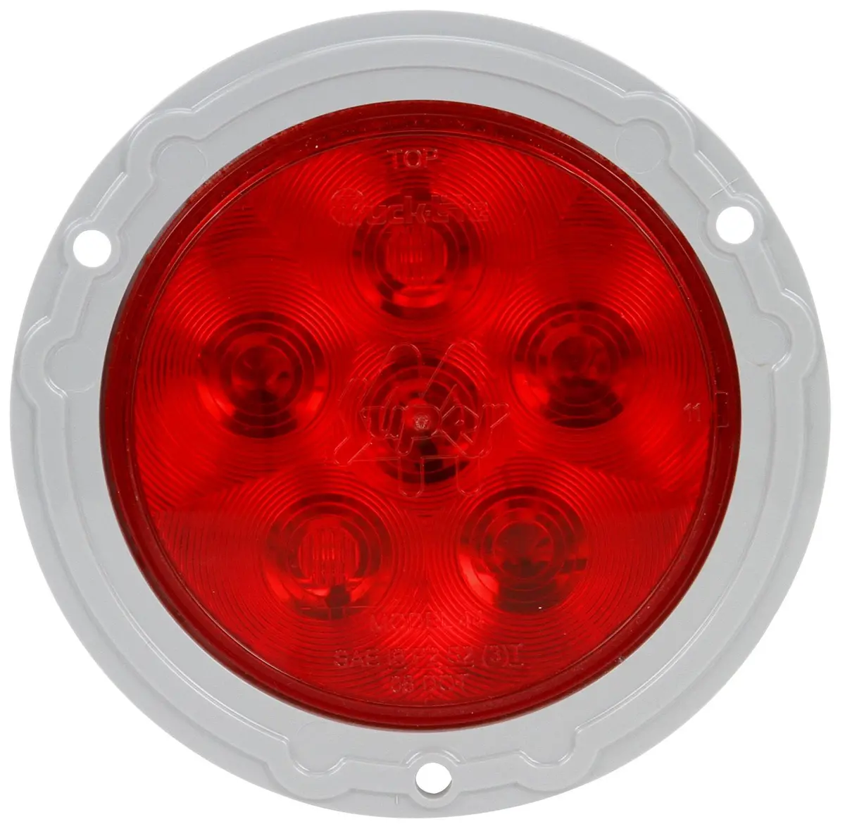 Super 44 Red Led 4" Round Stop/Turn/Tail Light, Fit 'N Forget S.S. & Gray Flange Mount | Truck-Lite 44322R 1