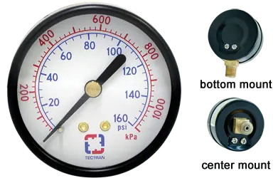 2.5" Bottom Mount Pressure Gauge, 0-160 Psi | 80G25bm16 Tectran 1