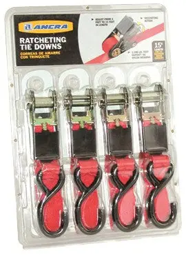 1" X 15' Red Ratchet Tie Down (4-Pack) | 49368-10 Ancra Cargo 1