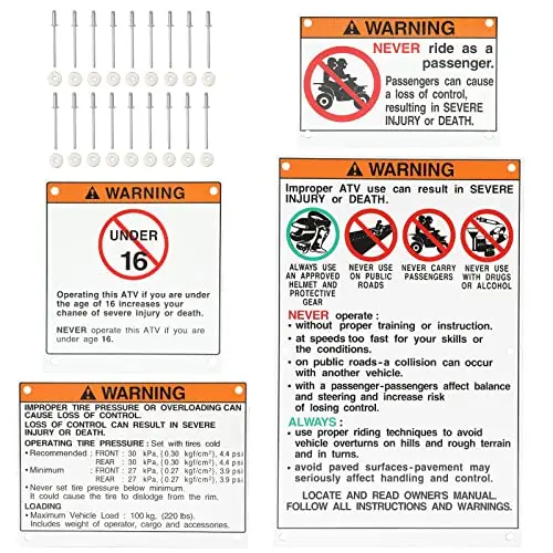 For Yamaha Stickers Warning Decals Labels With Bolts Kit Aluminum Backing Plates Atv Accessories Parts Fit For Banshe,Yfz450r Efi, Raptor 700, Raptor 660, Yfz450 Carb Model, Warrior 350, Blaster 200 1