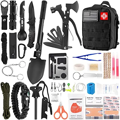 Survival First Aid Kit 142 In 1, Professional Survival Gear And Equipment With Molle Pouch, Gift For Men Dad Him Camping Hunting Fishing Outdoor Adventure (Black) 1