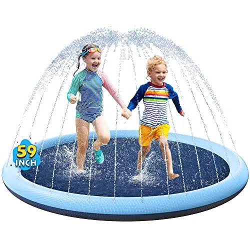 Vistop Non-Slip Splash Pad For Kids And Dog, Thicken Sprinkler Pool Summer Outdoor Water Toys - Fun Backyard Fountain Play Mat For Baby Girls Boys Children Or Pet Dog (59 Inch, Blue&Blue) 1