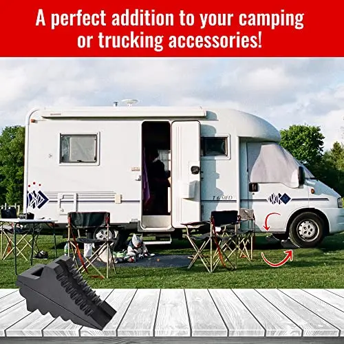 Afa Tooling - Set Of 4 Heavy Duty Rubber Wheel Chocks W/Ez-Carry Handles | Rv Chock Block For Front And Back Tires | Quick Grip Ribbed Design | Great For Your Camper, Trailer, Rv, Truck, Car Or Atv 2