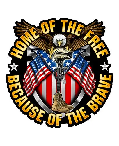Skull Society Home Of The Free, Because Of The Brave - 7 Inch Patriotic All Weather Decal Sticker For Cars, Trucks, Motorcycles & Laptops - Sticks To All Flat Surfaces Including Car Windows (1-Pack) 1