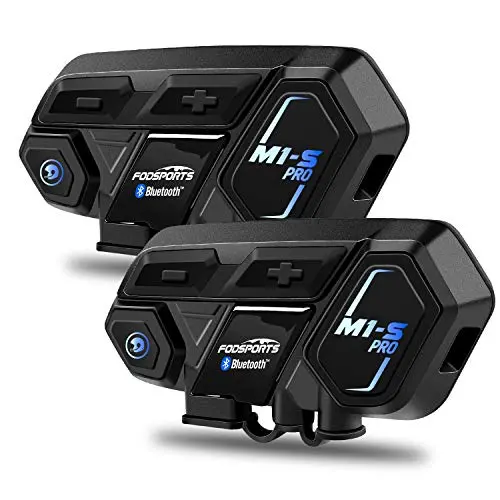 Fodsports Motorcycle Bluetooth Intercom, M1s Pro 2000M 8 Riders Group Motorbike Helmet Communication System Headset Universal Wireless Interphone (Waterproof/Handsfree/Stereo Music/Gps/2 Pack) 1