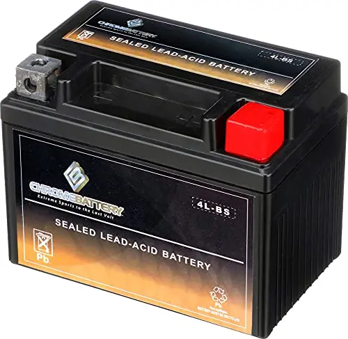 Chrome Battery Ytx4l-Bs Maintenance Free Replacement Battery For Atv, Motorcycle, And Scooter: 12 Volts.4 Amps, 3Ah, Nut And Bolt (T3) Terminal 1
