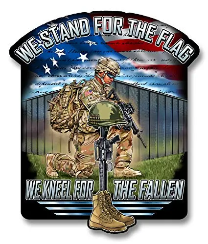 Skull Society - We Stand For The Flag We Kneel For The Fallen 7 Inch Patriotic All Weather Decal Sticker For Cars, Trucks, Motorcycles & Laptops - Sticks To All Flat Surfaces Including Car Windows 1