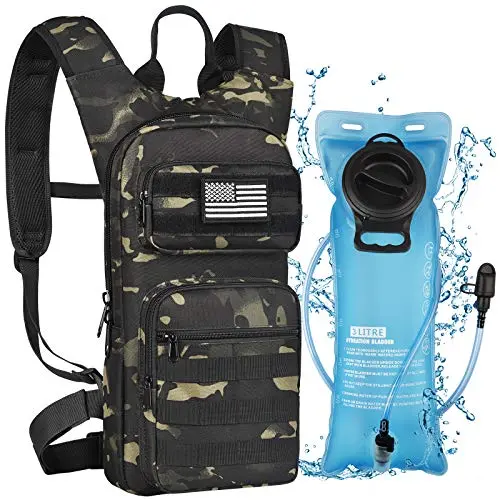 Noola Hydration Backpack With 3L Tpu Water Bladder, Tactical Molle Water Backpack For Men Women, Hydration Pack For Hiking, Biking, Running And Climbing (Black Camo) 1