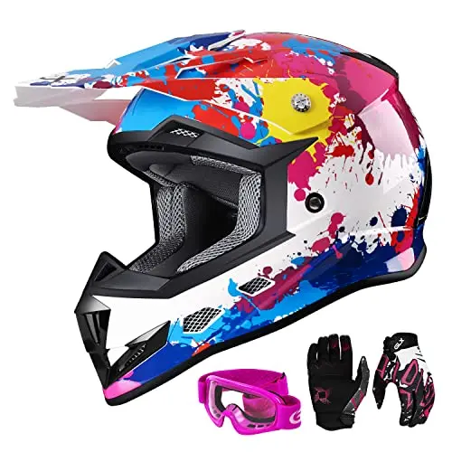 Glx Gx623 Dot Kids Youth Atv Off-Road Dirt Bike Motocross Motorcycle Full Face Helmet Combo Gloves Goggles For Boys & Girls (Graffiti, Medium) 1