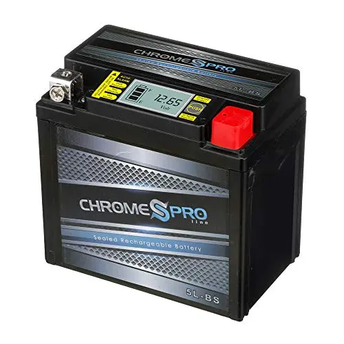 Chrome Pro Ytx5l-Bs Igel Maintenance Free Replacement Battery With Digital Display For Atv, Motorcycle, And Scooter: 12 Volts.5 Amps, 4Ah, Nut And Bolt (T3) Terminal 1