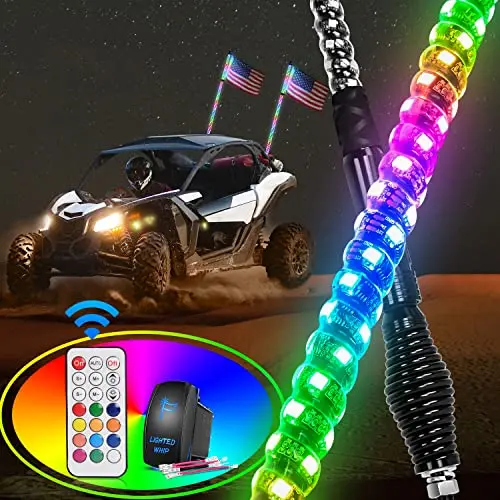 Nilight 2Pcs 3Ft Spiral Rgb Led Whip Light With Spring Base Chasing Light Rf Remote Control Lighted Antenna Whips For Can-Am Atv Utv Rzr Polaris Dune Buggy Offroad Truck 1