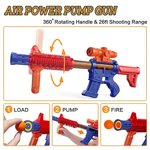Shooting Games Toys For Age 5 - 6 7 8 9 10 + Year Old Boys, Kids Toy Sports & Outdoor Game With Moving Shooting Target & 2 Popper Air Toy Guns & 24 Foam Balls, Gifts For Boys And Girls 2