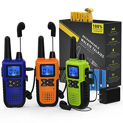 3 Long Range Walkie Talkies Rechargeable For Adults - Noaa 2 Way Radios Walkie Talkies 3 Pack - Long Distance Walkie-Talkies With Earpiece And Mic Set Headsets Usb Charger Battery Weather Alert 1