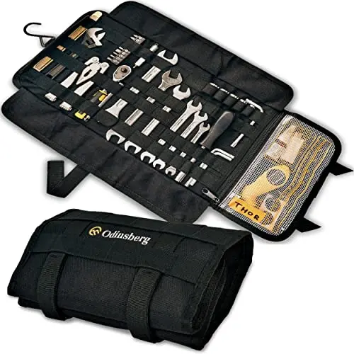 Heavy Duty Motorcycle Tool Roll Bag - Tools Not Included - Empty Small Tool Bag And Roll Up Wrench Organizer Tool Pouch With Elastic Loops, Pocket Molle Webbing To Wrap Tool Kit For Mc Bike Atv Utv 1